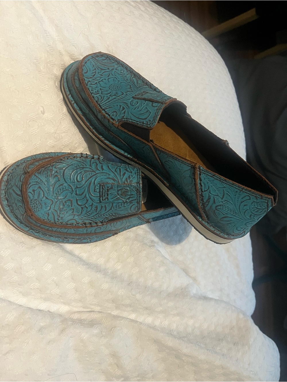 Ariat Teal Embossed Slip-On Flats